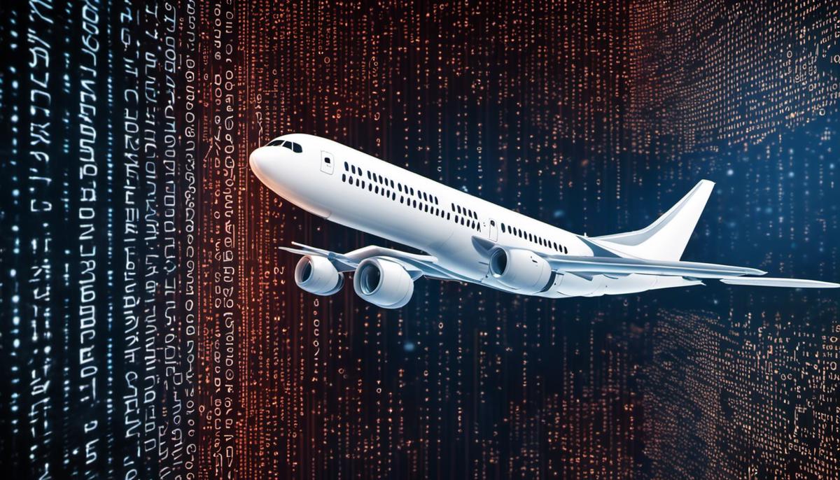A cybersecurity concept image showing airline cyber attack