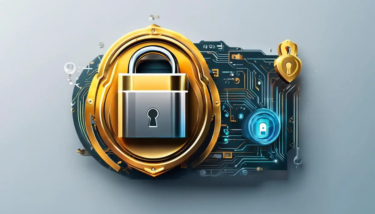 An image showing the importance of chatbot security, with a lock icon representing secure communication and data protection.