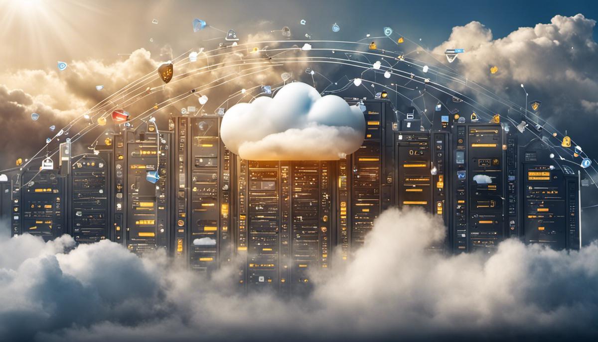 An image depicting various cloud security elements, such as locks, shields, and a cloud, symbolizing the importance of protecting data and information in the cloud environment.