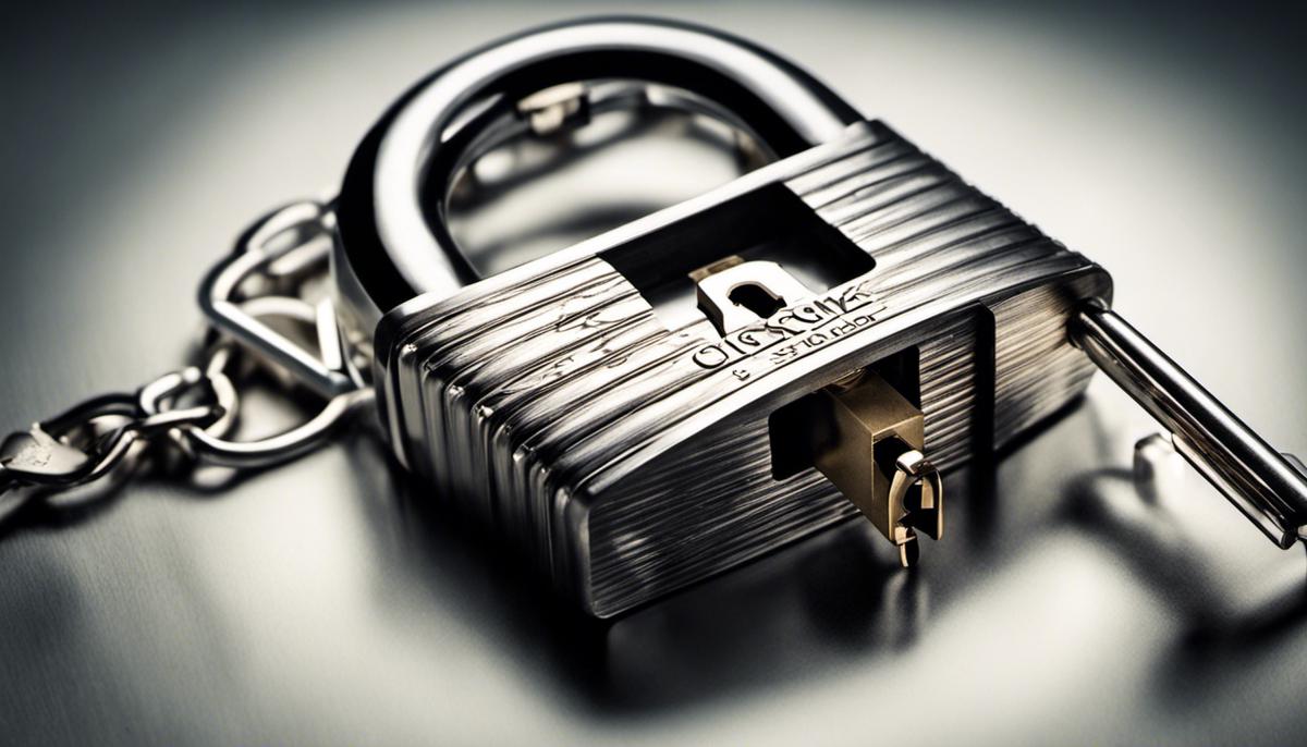 An image depicting the consequences of cyber crime, showing a lock being broken, symbolizing the violation of security and privacy.