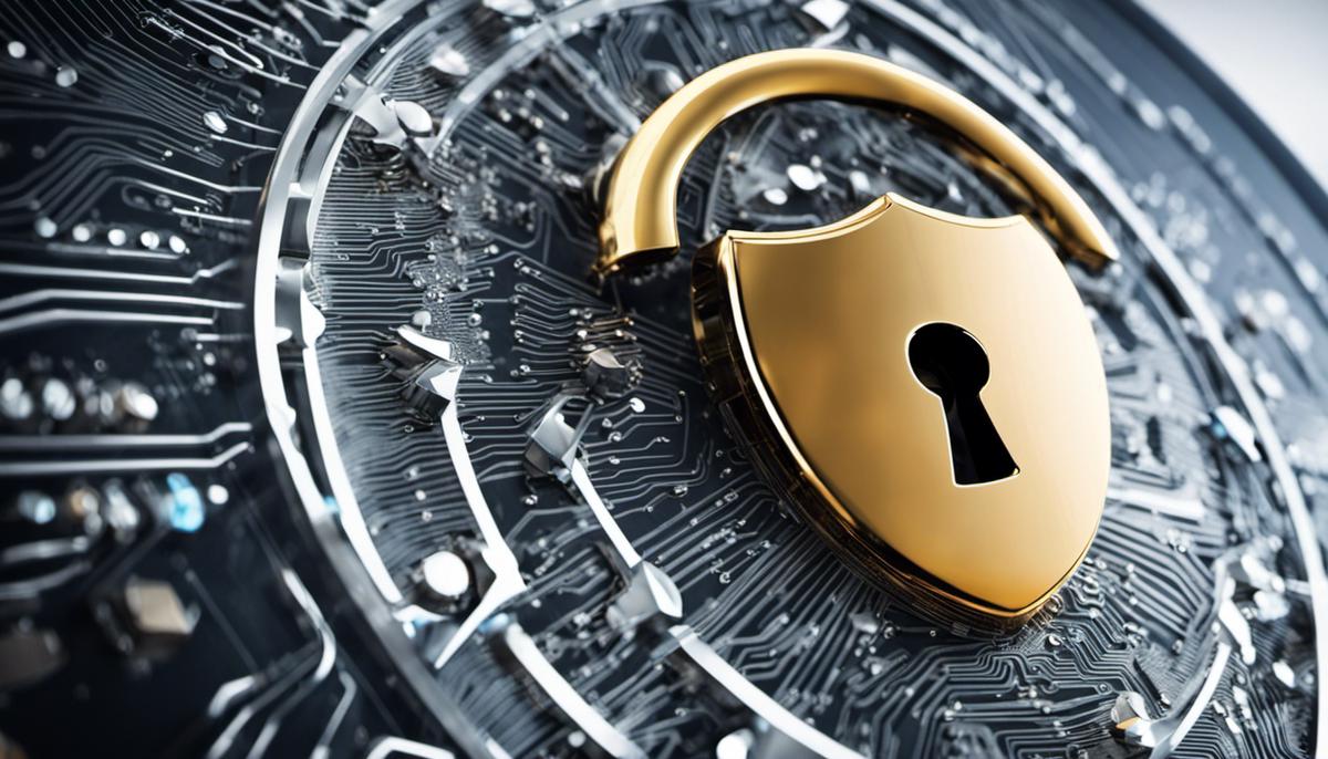 An image representing Cyber Insurance, showing a shield with a lock symbol to symbolize protection against cyber threats.