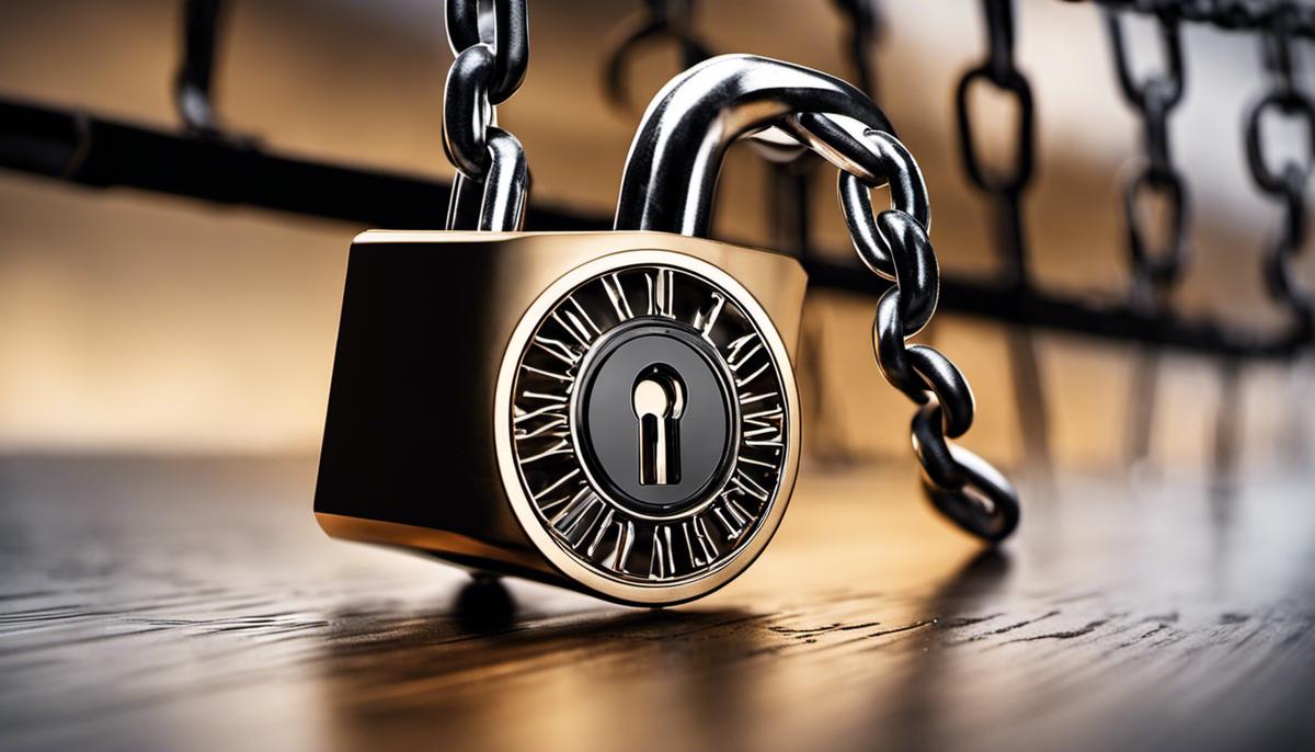 An image showing a lock and chain, representing cybersecurity protection against cyber threats.