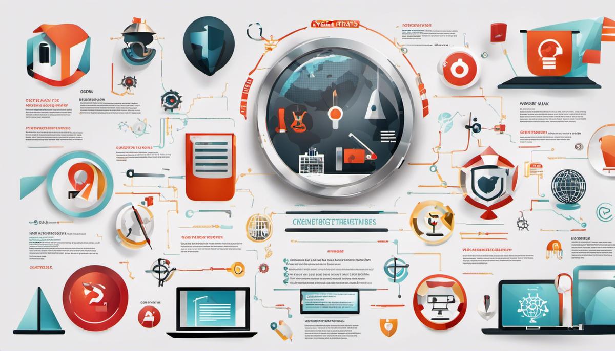 An image depicting different types of cyber threats represented by various symbols and icons.