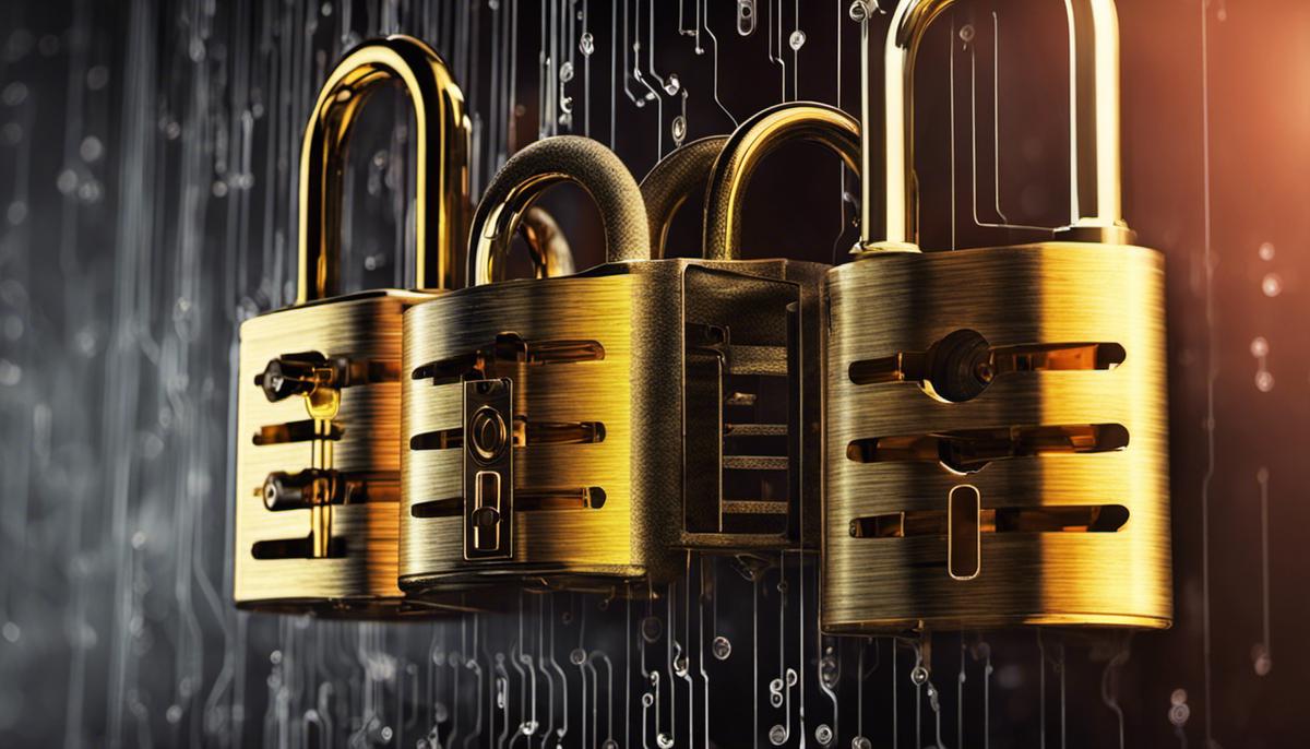 An image showing a lock on a digital background, representing cybersecurity