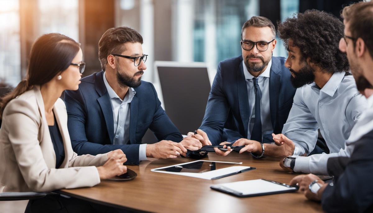 A group of professionals discussing cybersecurity management strategies