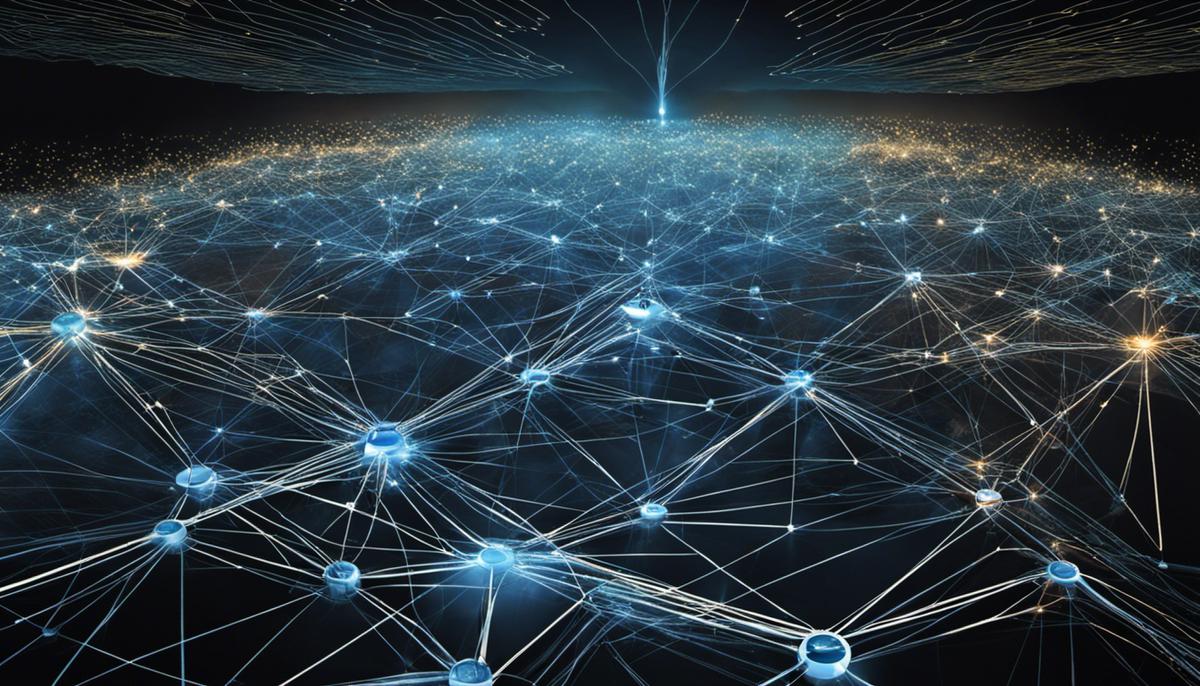 Image description: A network structure representing the interconnectivity of computers and servers in cybersecurity networking