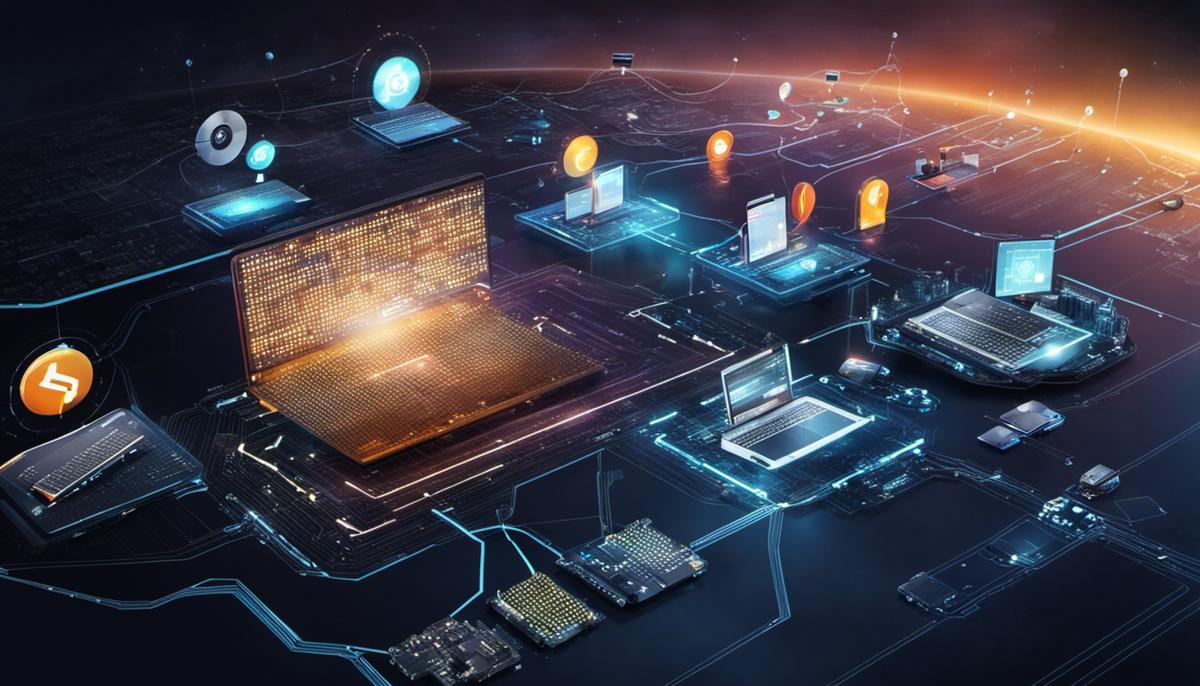 An image showing various technological solutions for cybersecurity, symbolizing defense against cyber threats