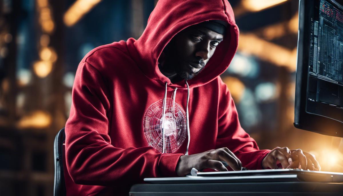 An image of a person wearing a hoodie and using a computer to represent ethical hacking