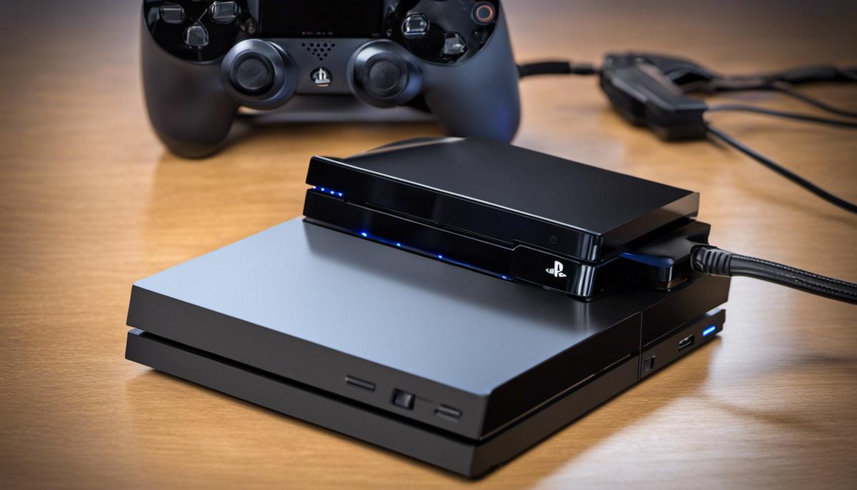 An image showing an external hard drive being connected to a PlayStation 4 console