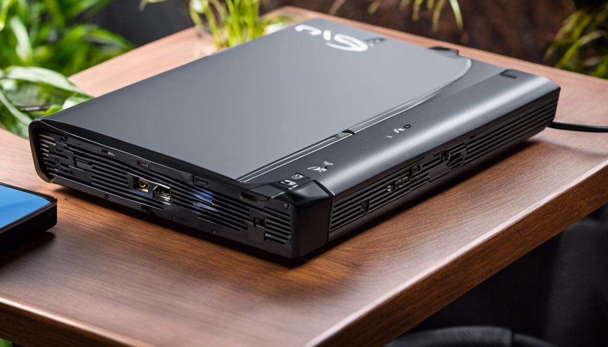 External hard drive for PS4 - an image showing a portable external hard drive plugged into a PS4 console.