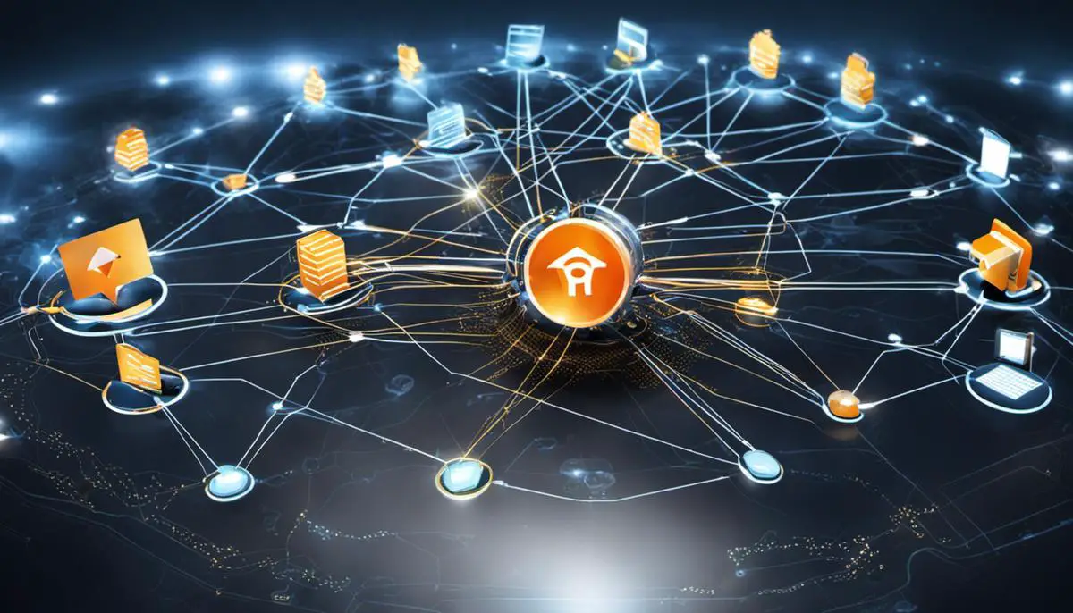 An image depicting the future of PII cybersecurity with various interconnected nodes symbolizing data protection.