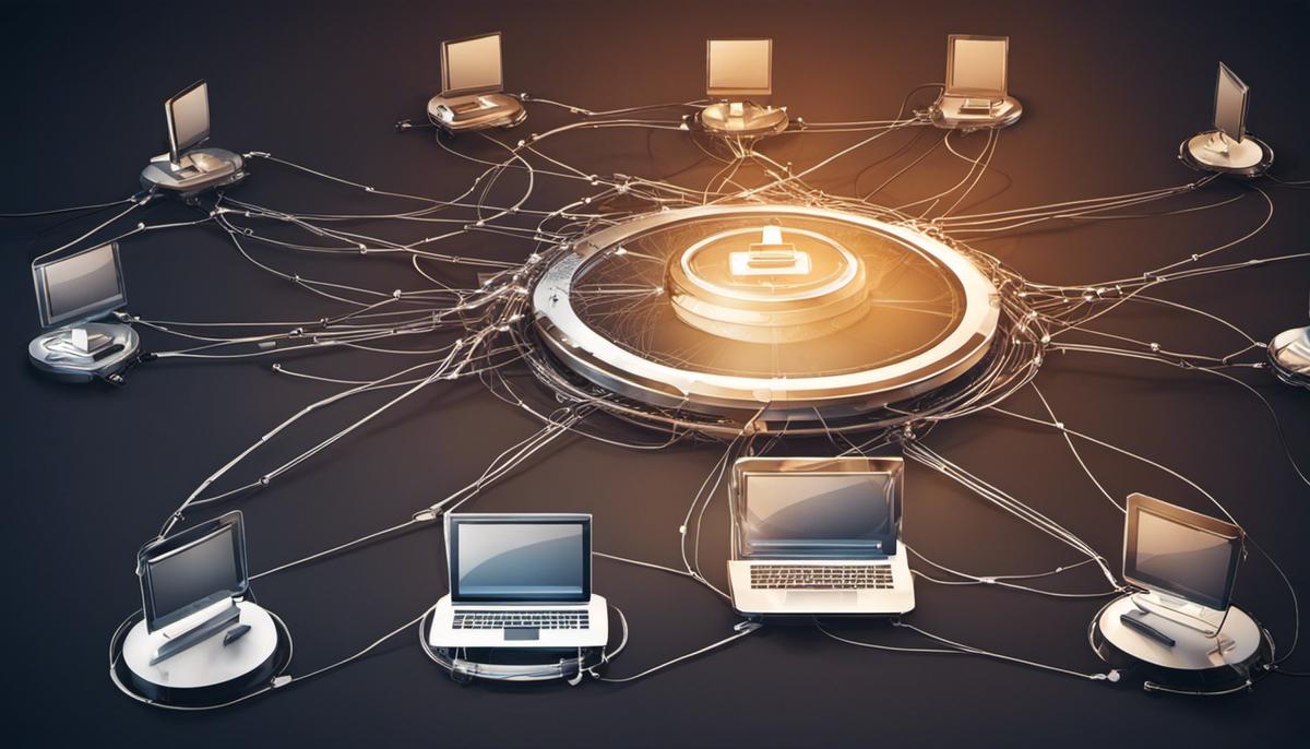 A network security illustration showing networking security tools