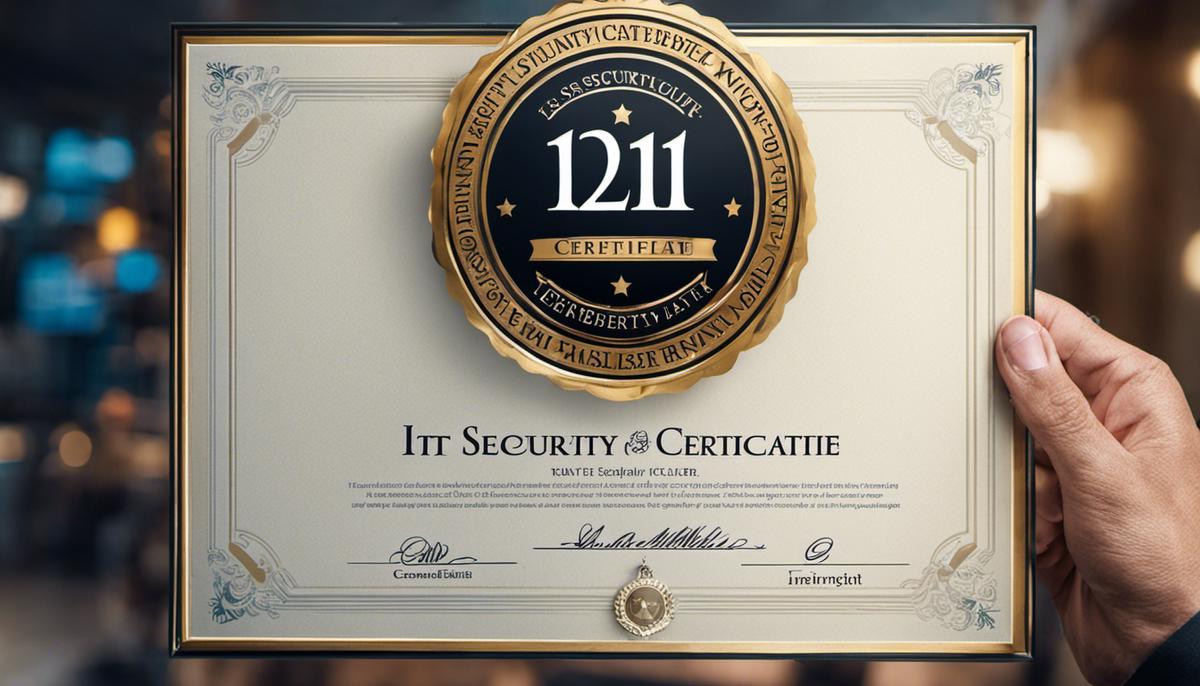 Image of a person holding an IT Security Certificate