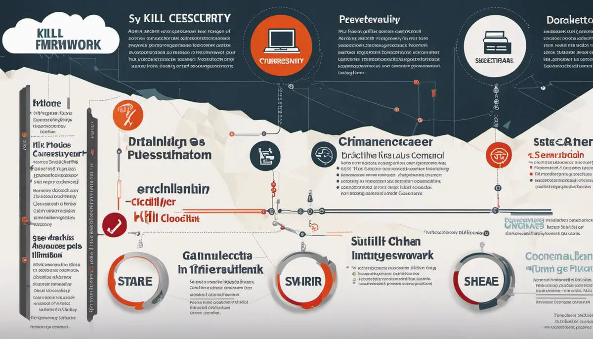 Illustration showing the interconnected phases of the Kill Chain cybersecurity framework.