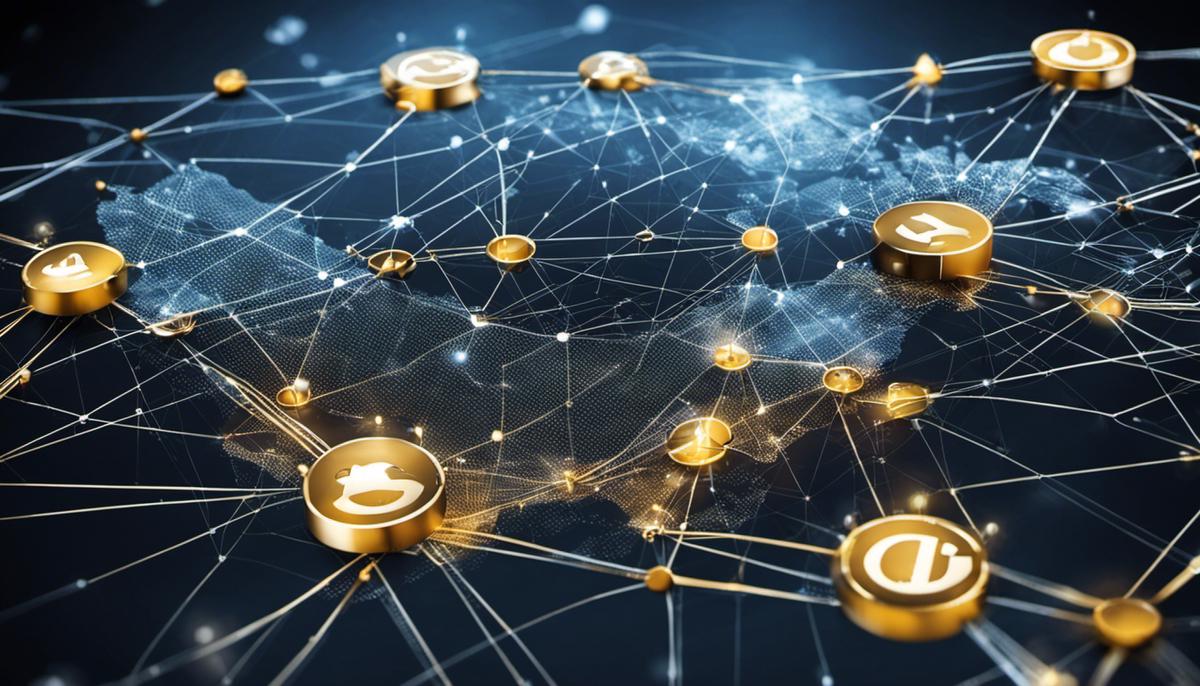 An image depicting network security, with interconnected nodes and various security measures in place.