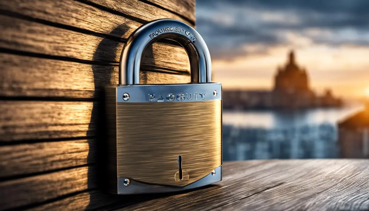 An image depicting a padlock symbolizing network security, with a shield in the background representing protection.
