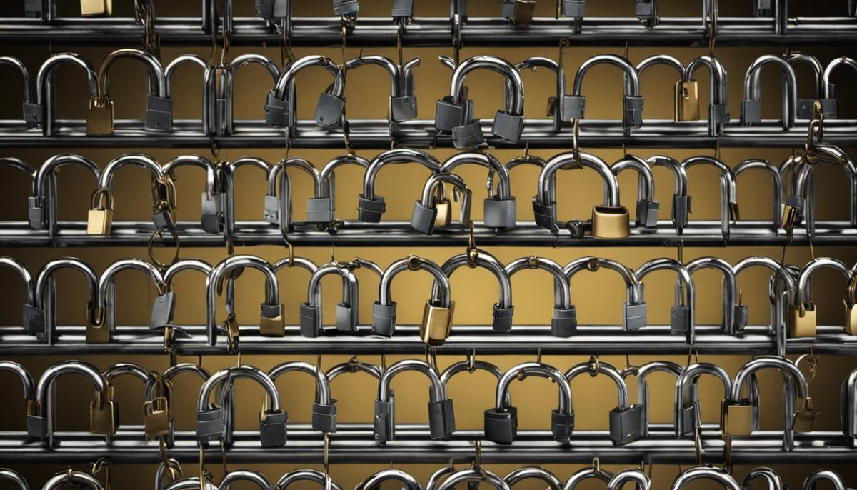 A computer screen with multiple padlocks symbolizing web application security vulnerabilities.